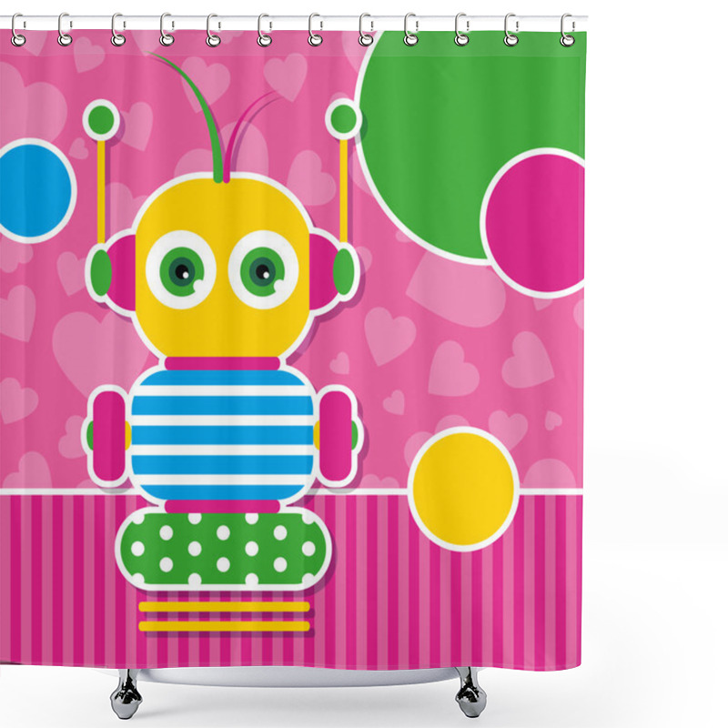 Personality  Cute Robot Greeting Card Shower Curtains