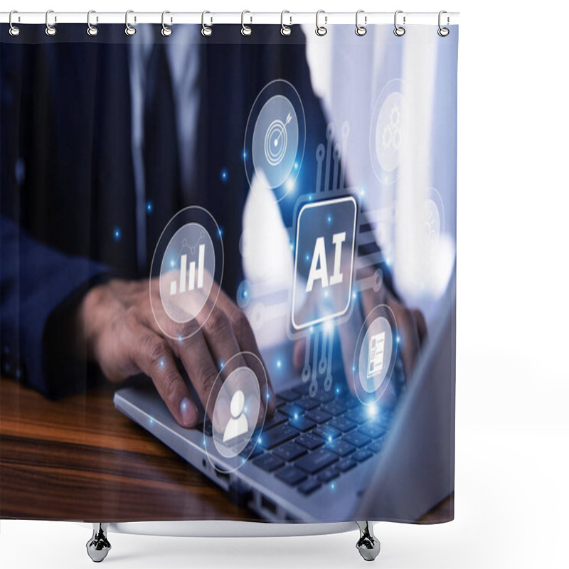 Personality  AI Analysis Business Concept. Businessman Using AI Artificial Intelligent Management Business And Business Plan Development. Shower Curtains