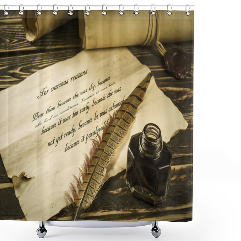 Personality  Roll Of Parchment With A Pen And Inkwel Shower Curtains