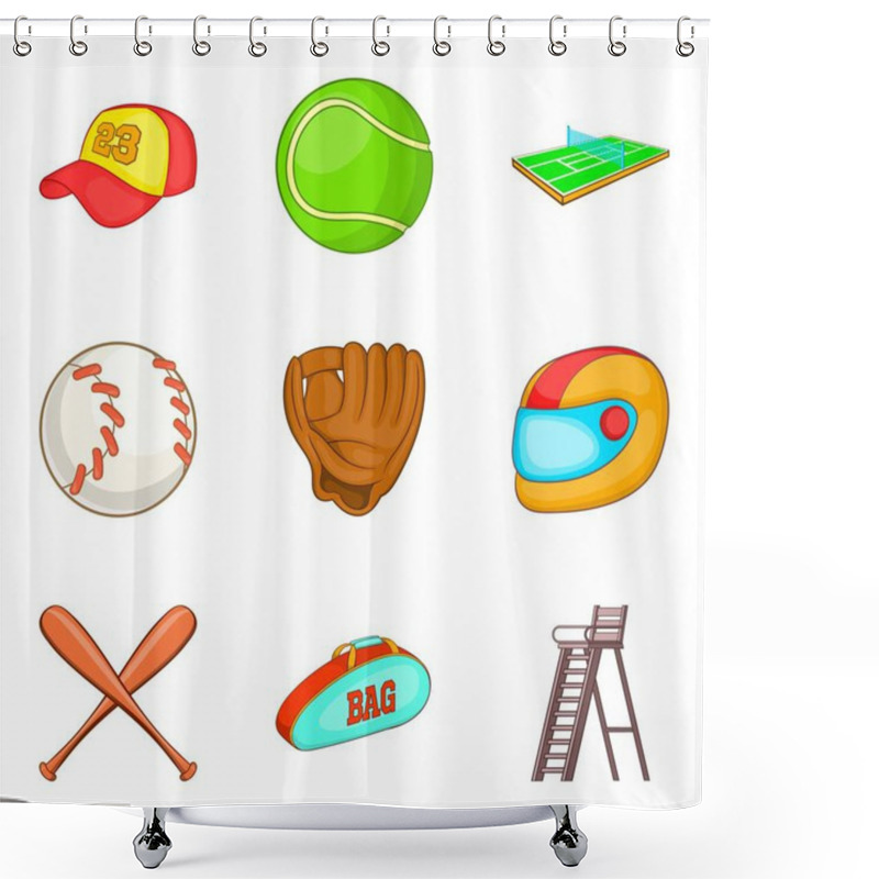 Personality  Baseball Stuff Icons Set, Cartoon Style Shower Curtains