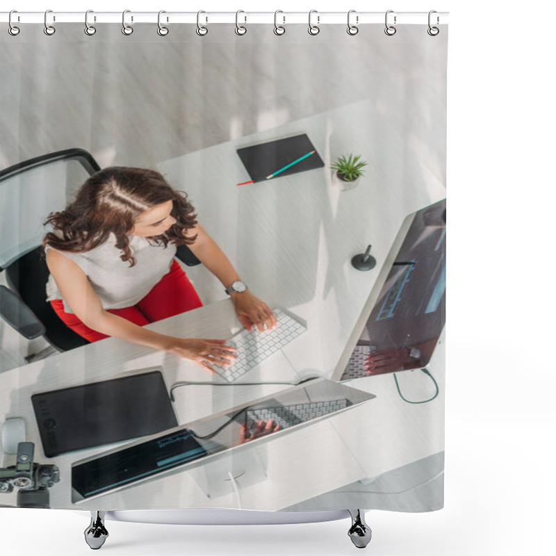 Personality  Top View Of Art Editor Working In Studio  Shower Curtains