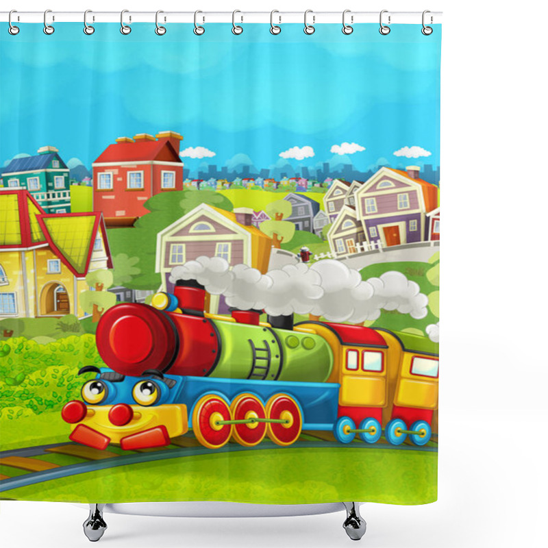 Personality  Cartoon Train Scene On The Meadow  Shower Curtains