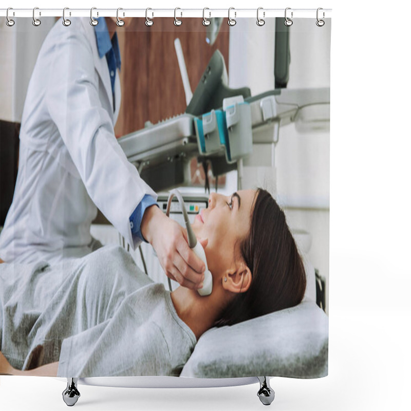 Personality  Woman Undergoing Ultrasound Scan In Clinic Shower Curtains