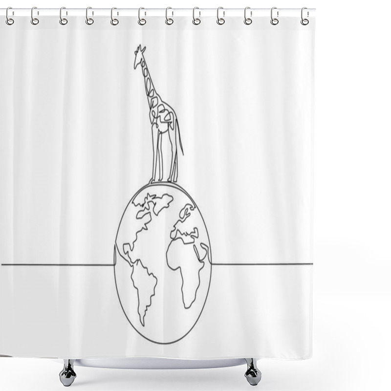 Personality  Single Continuous Line Drawing Globe With Giraffe On Top. Preserve Forests And Savannas. Stop Illegal Logging. Natural Habitat. Biodiversity. World Wildlife Day. One Line Design Vector Illustration Shower Curtains