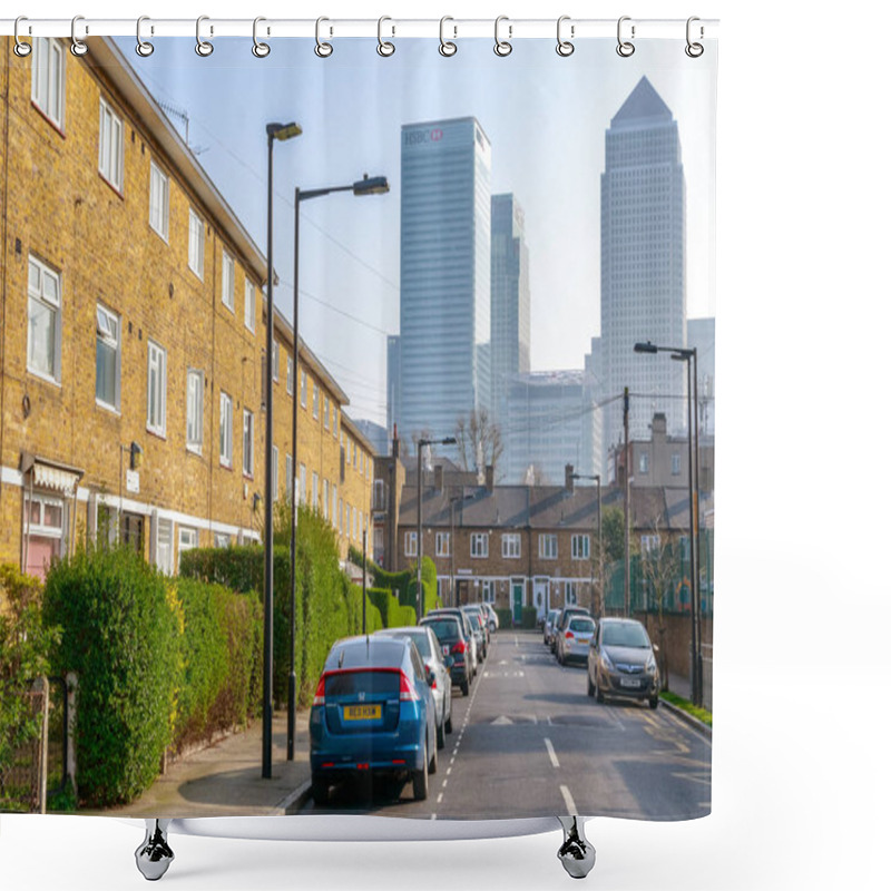 Personality  Canary Wharf Seen From East London Shower Curtains