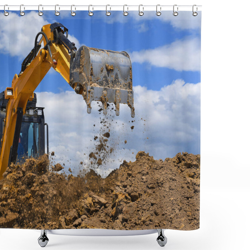 Personality  The Modern Excavator  Performs Excavation Work On The Construction Site  Shower Curtains