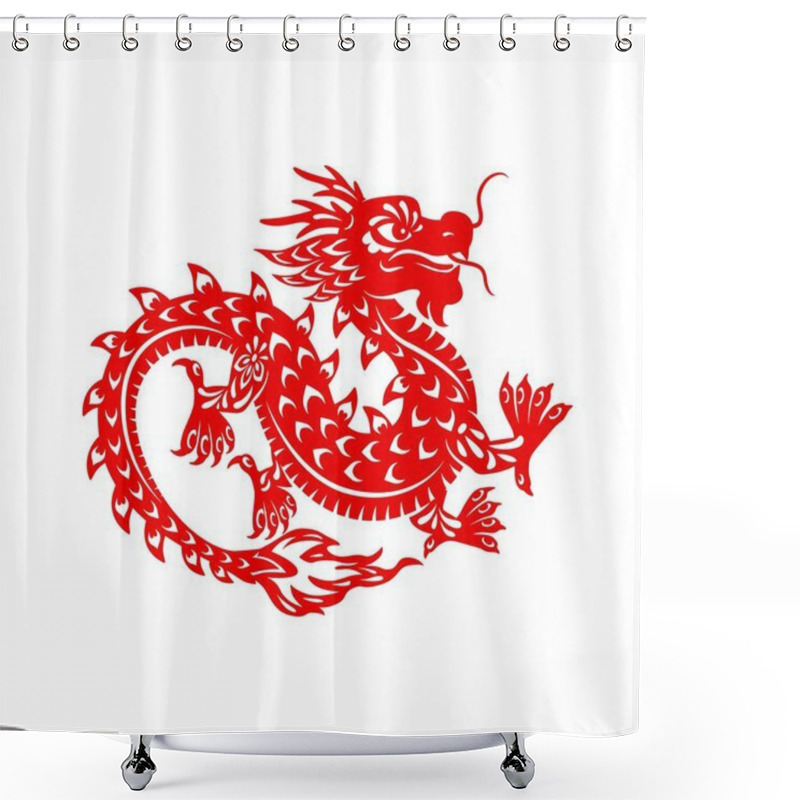 Personality  Chinese Lunar New Year Festival Dragon Vector Design. Dancing Dragon Of Animal Zodiac Horoscope Symbol, Isolated Red Paper Cut Monster Or Oriental Mythology With Flower Ornaments And Fire Flames Shower Curtains