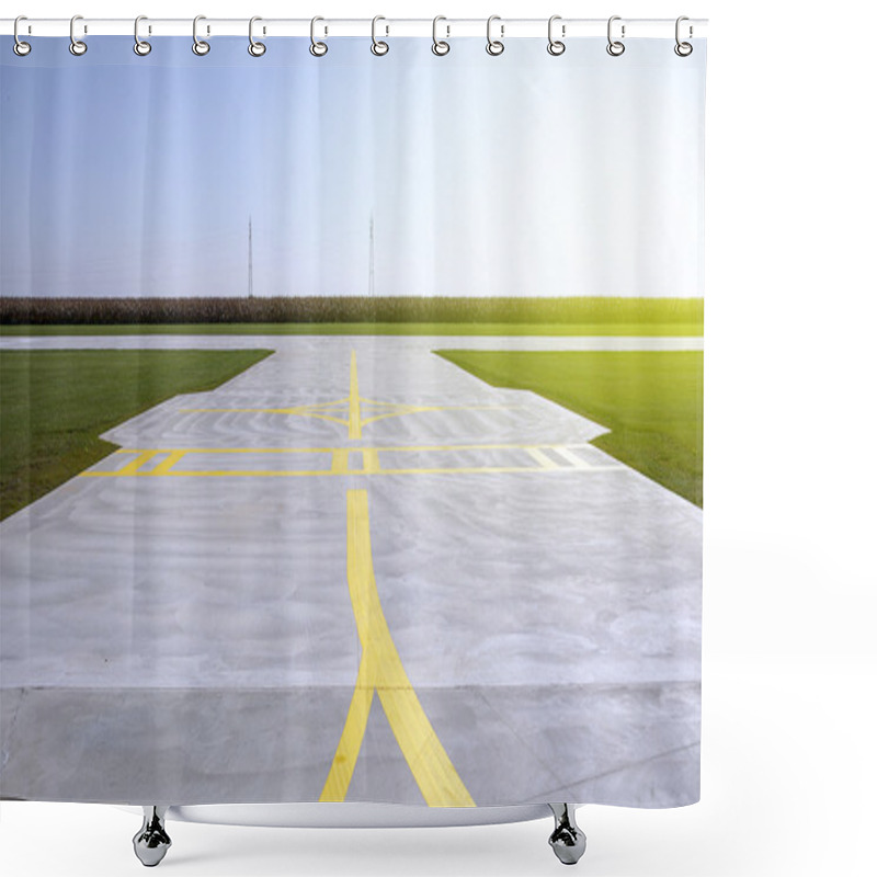 Personality  Yellow Lines On A Runway Of Small Airport Shower Curtains