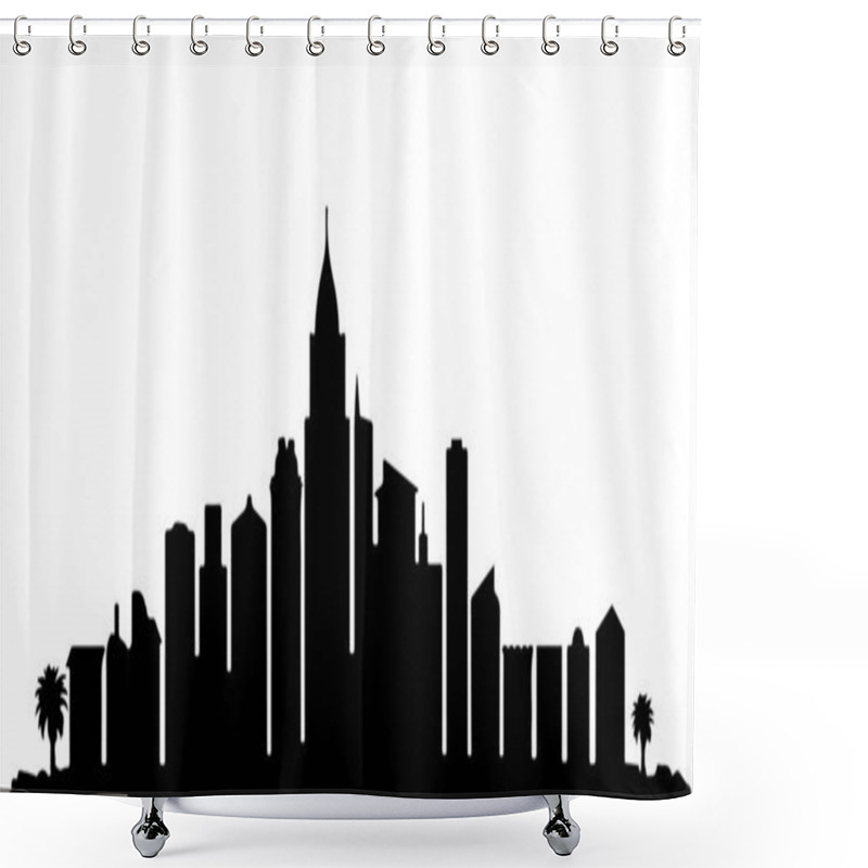 Personality   Silhouette Of A Modern City Skyline Vector On White  Background Shower Curtains