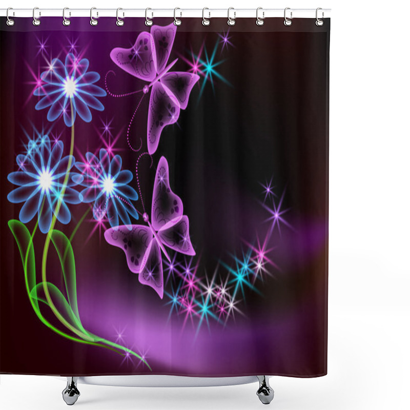 Personality  Glowing Transparent Flowers, Stars And Butterfly Shower Curtains