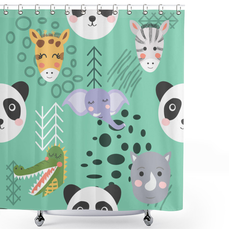 Personality  Cartoon Cute Animal Tribal Faces. Boho Cute Animals Pattern Shower Curtains