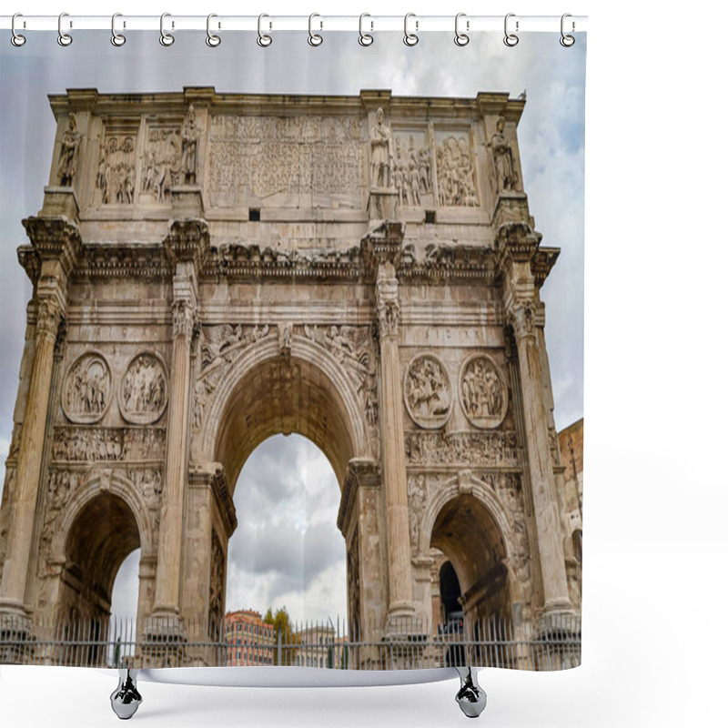 Personality  ROME, ITALY - APRIL 10, 2020: Low Angle View Of Historical Arch Of Titus In Rome Shower Curtains