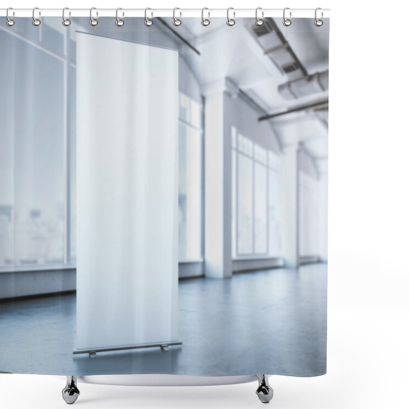 Personality  White Roll Up Banner In A Modern Interior. 3d Rendering Shower Curtains