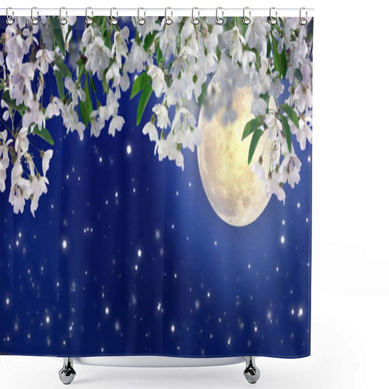 Personality  Blooming Cherry In The Moonlight. Spring Night. Mystic. Full Moo Shower Curtains