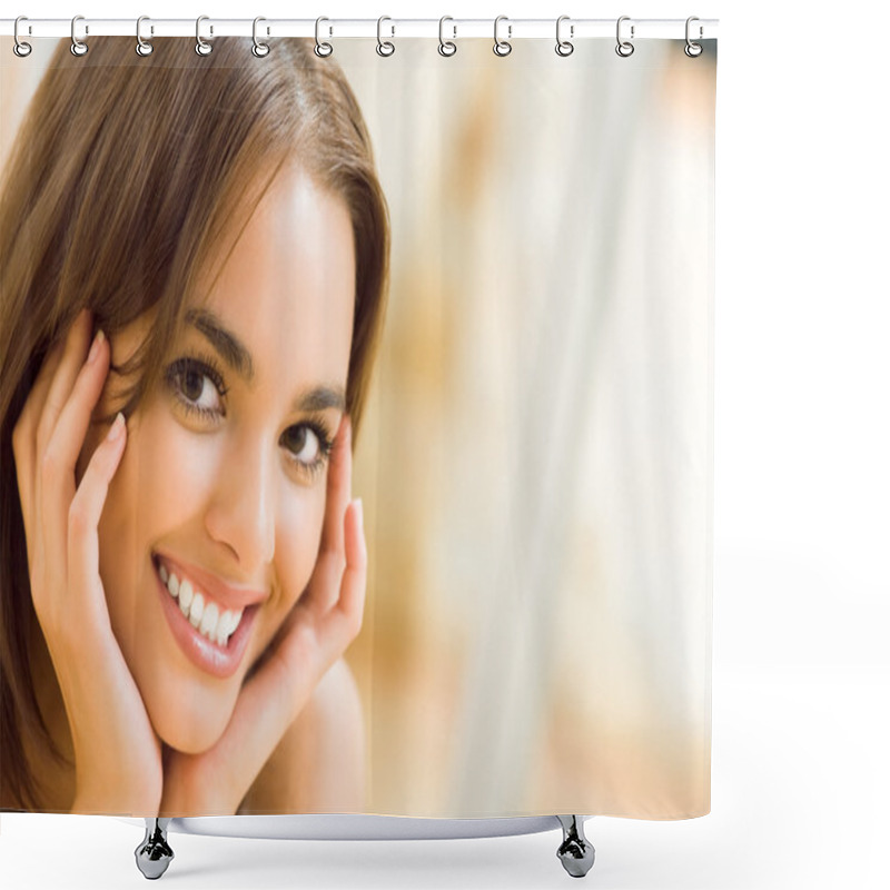 Personality  Portrait Of Young Woman At Home Shower Curtains