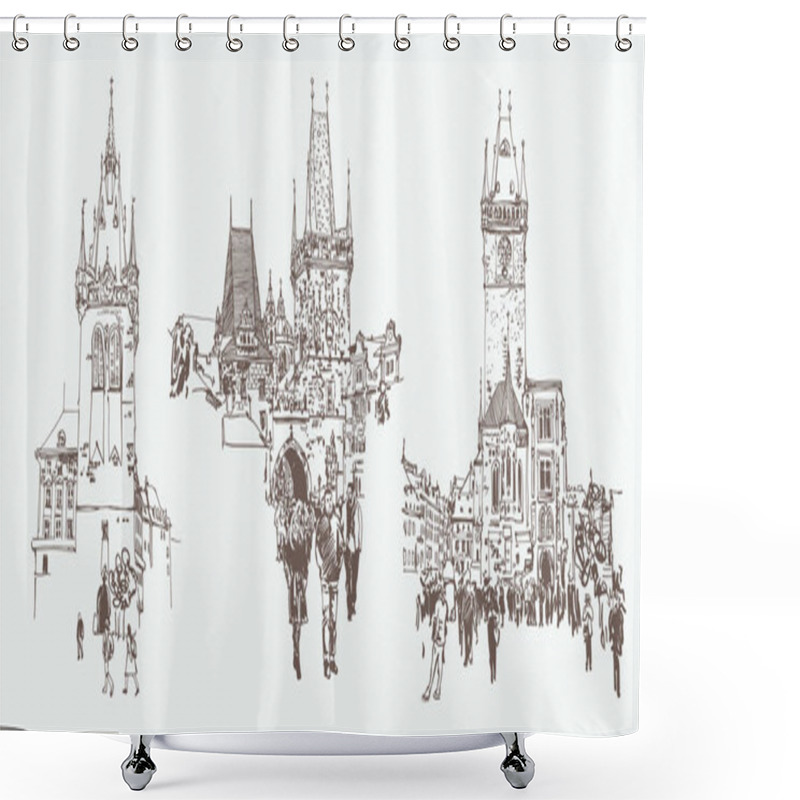 Personality  Digital Drawing Of A Historical Tower In Prague, Czech Republic Shower Curtains