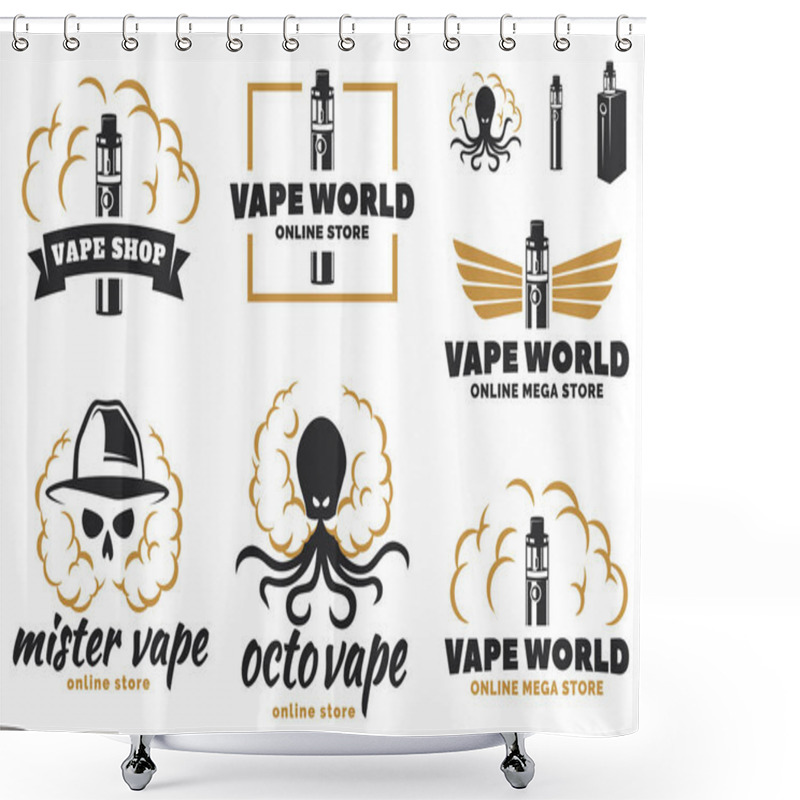 Personality  Set Of Vape, E-cigarette Logo, Emblems, And Badges Isolated On W Shower Curtains