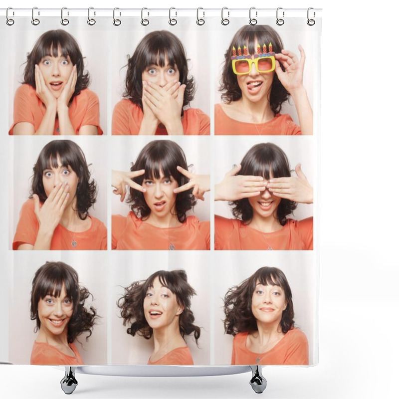 Personality  Collage Of The Same Woman Making Diferent Expressions Shower Curtains