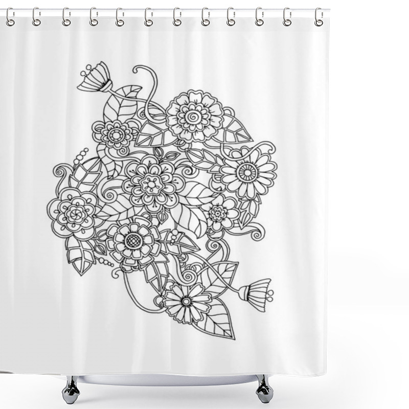 Personality  Ethnic Floral Zentangle, Doodle Floral Background Pattern In Vector. Henna Paisley Mehndi Doodles Design Tribal Design Element. Monochrome Pattern For Coloring Book For Adults And Kids. Shower Curtains