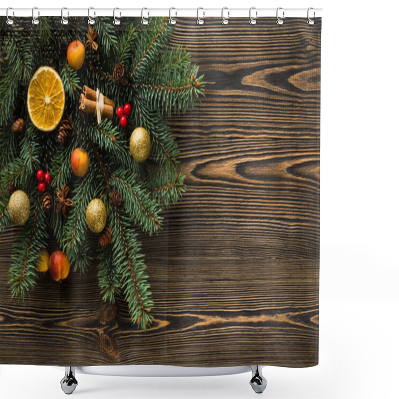 Personality  Christmas Decoration On Wooden Table Shower Curtains