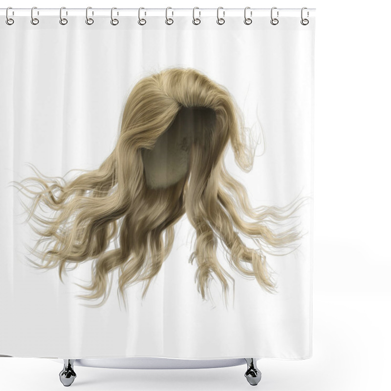 Personality  Windblown Long Wavy Hair On Isolated White Background, 3D Illustration, 3D Rendering Shower Curtains