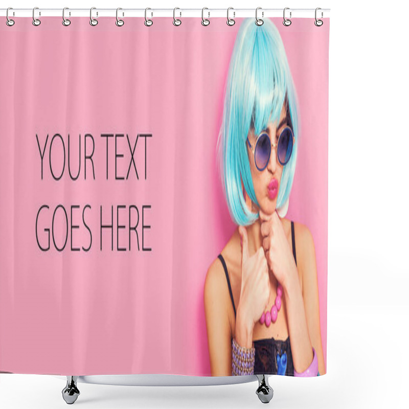 Personality  Pop Girl Portrait With Thumbs Up Wearing Weird Accessories, Card Shower Curtains