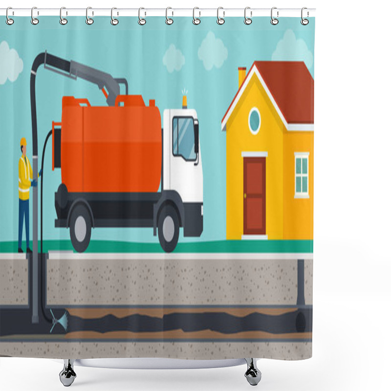 Personality  Professional Sewer Cleaning Service Banner Shower Curtains