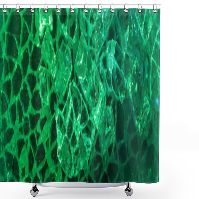 Personality  Top View Of Abstract Green Ice Textured Background, Panoramic Shot Shower Curtains