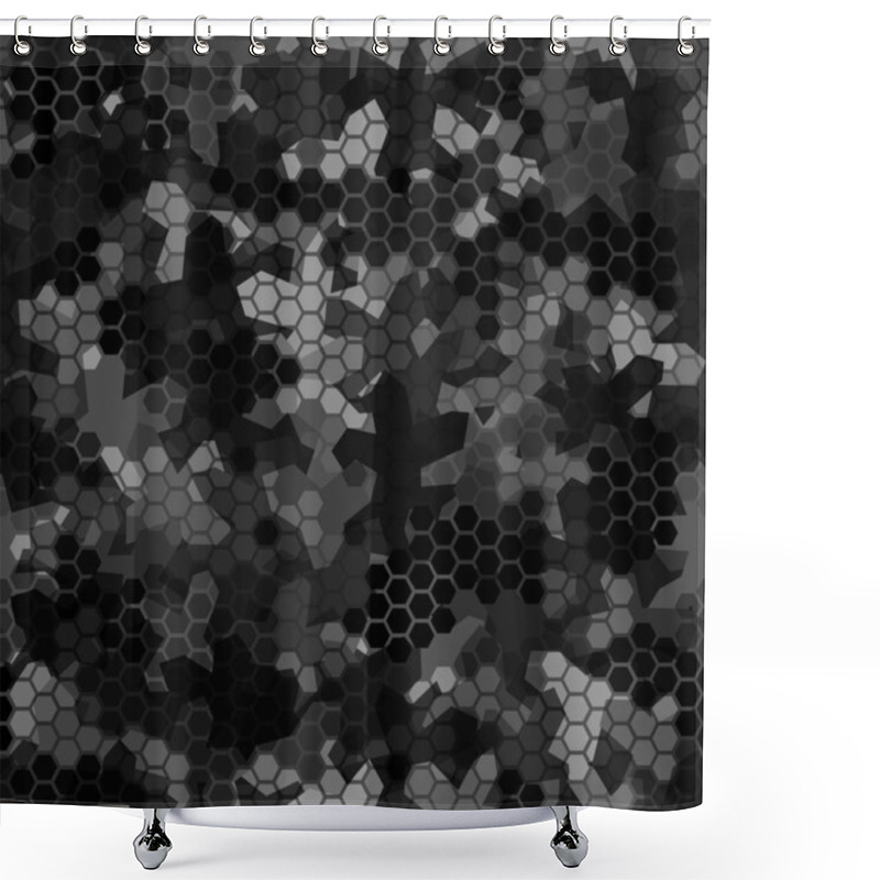 Personality  Camouflage Seamless Pattern With Hexagonal Geometric Ornament In Dark Grey Shower Curtains