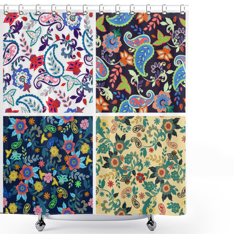 Personality  Set Of  Traditional Oriental Seamless Paisley Pattern.Vector. Shower Curtains