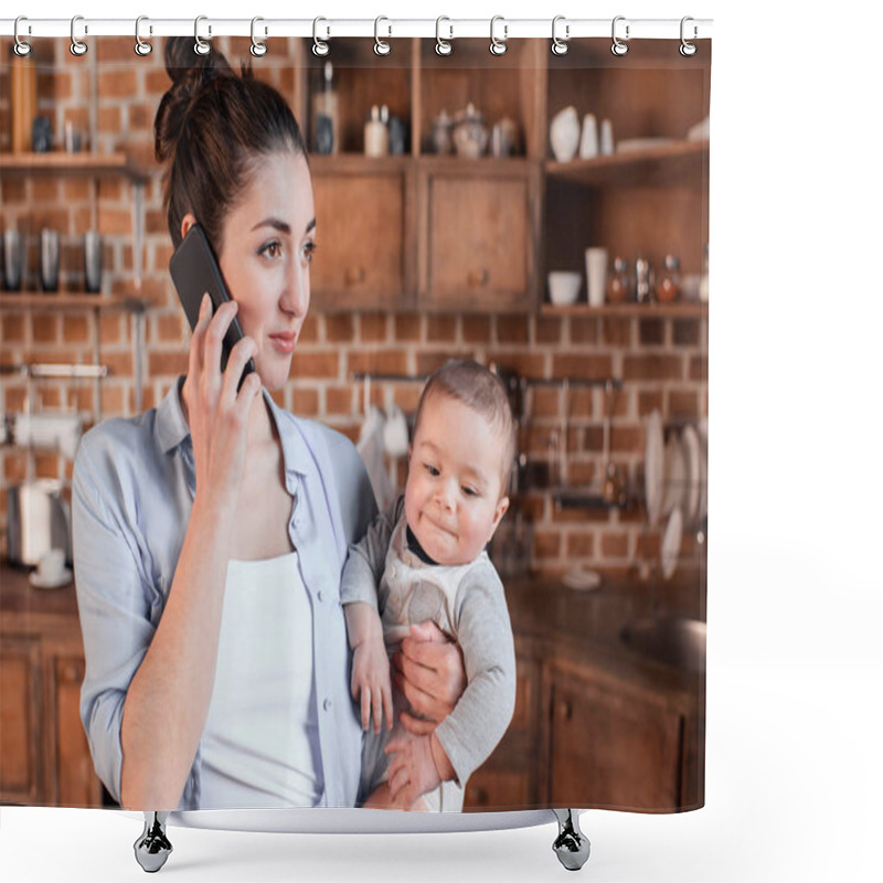 Personality  Mother With Son During Dinner Preparation Shower Curtains