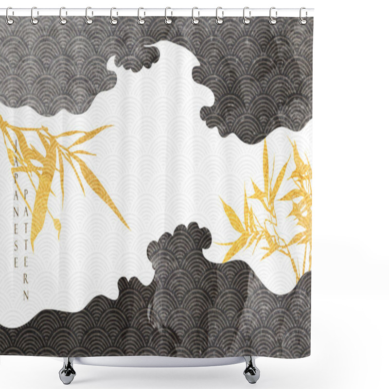 Personality  Chinese Background With Black And Gold Texture Vector. Cloud And Bamboo Decoration In Vintage Style. Shower Curtains