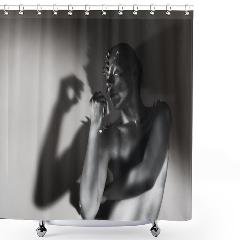 Personality  Art Silhouette. Silver Painted Man's Body. Shape In Shadows Shower Curtains