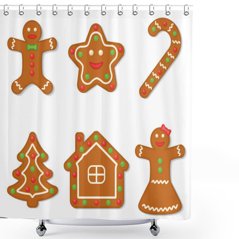 Personality  Vector Collection Of Gingerbread Figures Shower Curtains