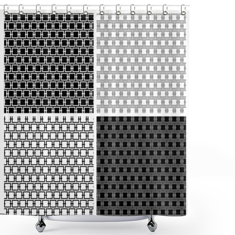 Personality  Black White Seamless Geometric Vector Pattern With Squares Shower Curtains