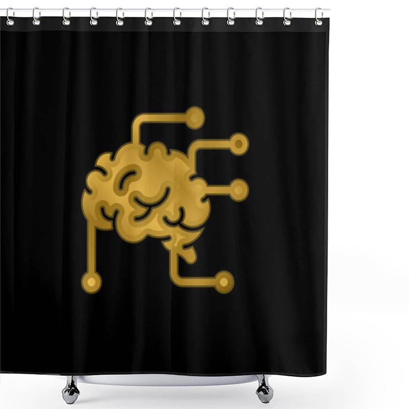 Personality  Brain Gold Plated Metalic Icon Or Logo Vector Shower Curtains