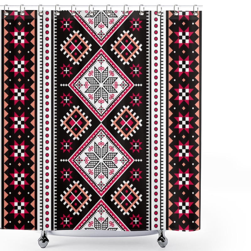 Personality  Ukrainian Hutsul Pysanky Vector Seamless Pattern Stars And Geometric Vertical Shapes, Folk Art Easter Eggs Repetitive Design  Shower Curtains