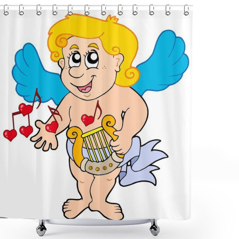 Personality  Cupid Playing Harp Shower Curtains