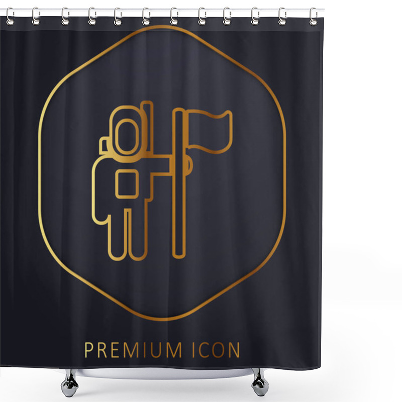 Personality  Astronaut Space Traveller With A Flag Golden Line Premium Logo Or Icon Shower Curtains