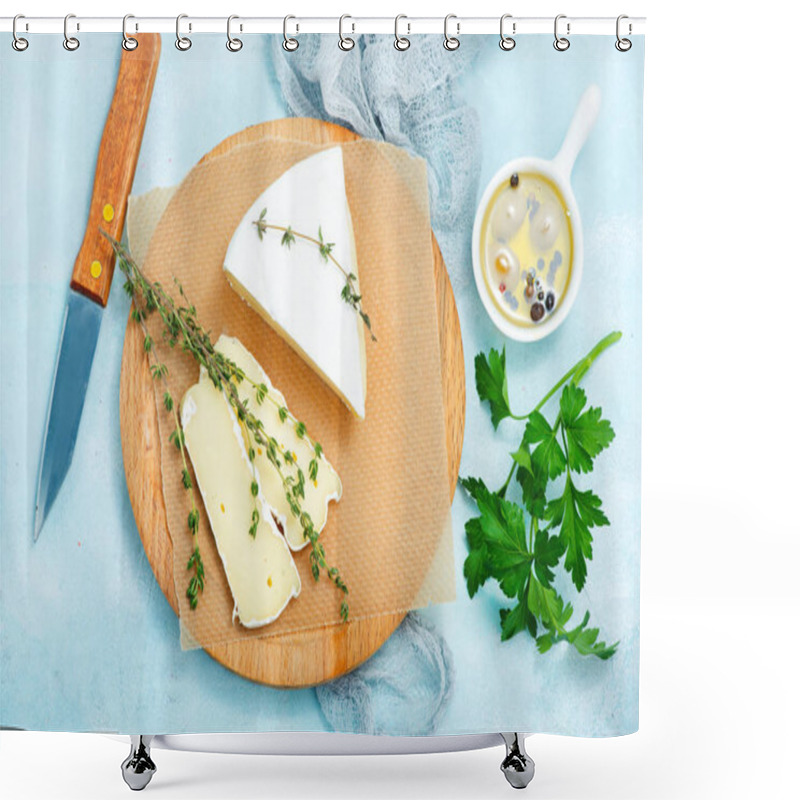 Personality  Sliced Cheese On Wooden Board Shower Curtains