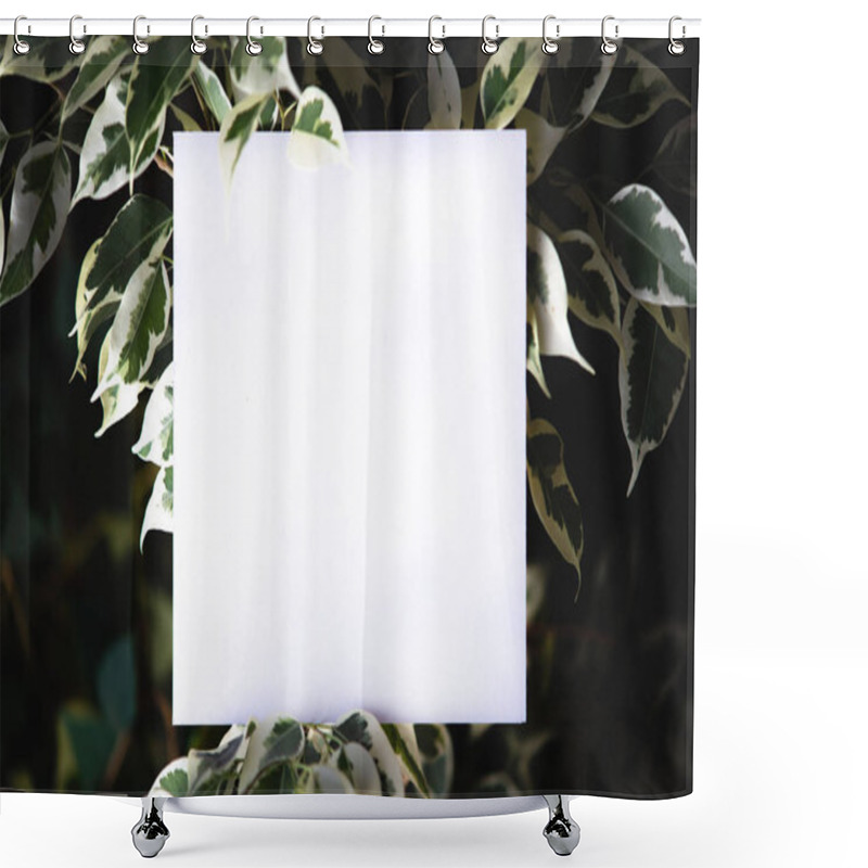 Personality  Square Paper On The Background Of Green Leaves Of Tropical Plants. Postcard On The Theme Of Nature. Text Frame Shower Curtains