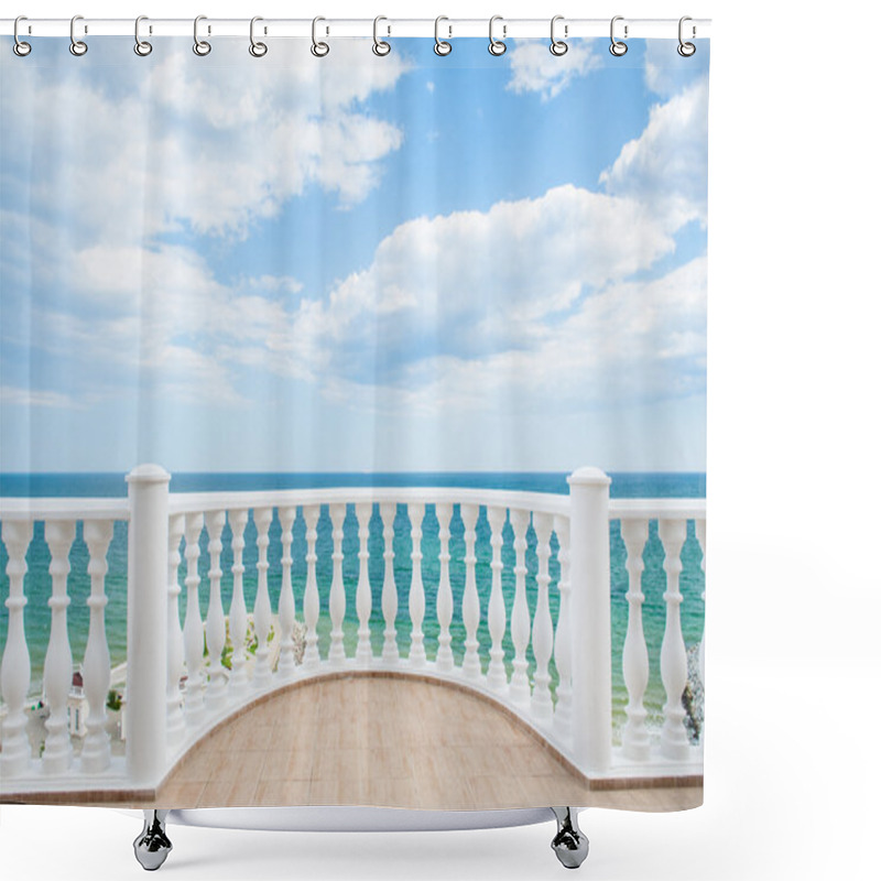 Personality  Balcony View On The Sea Shore Shower Curtains