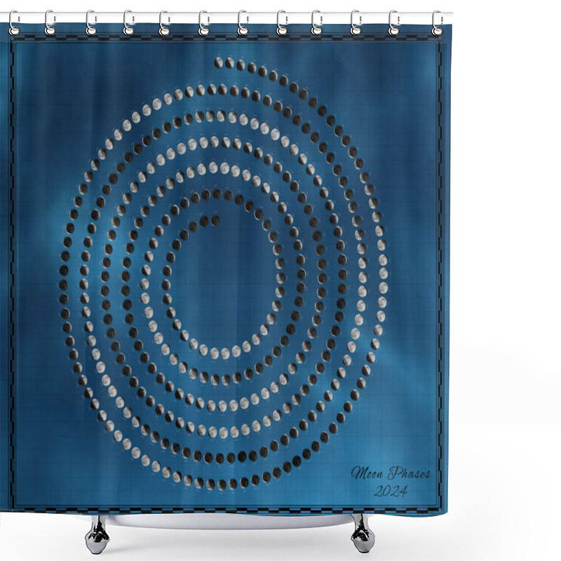 Personality  Moon Calendar 2024, Spiral Moon Phases On Sky Background Shower Curtains