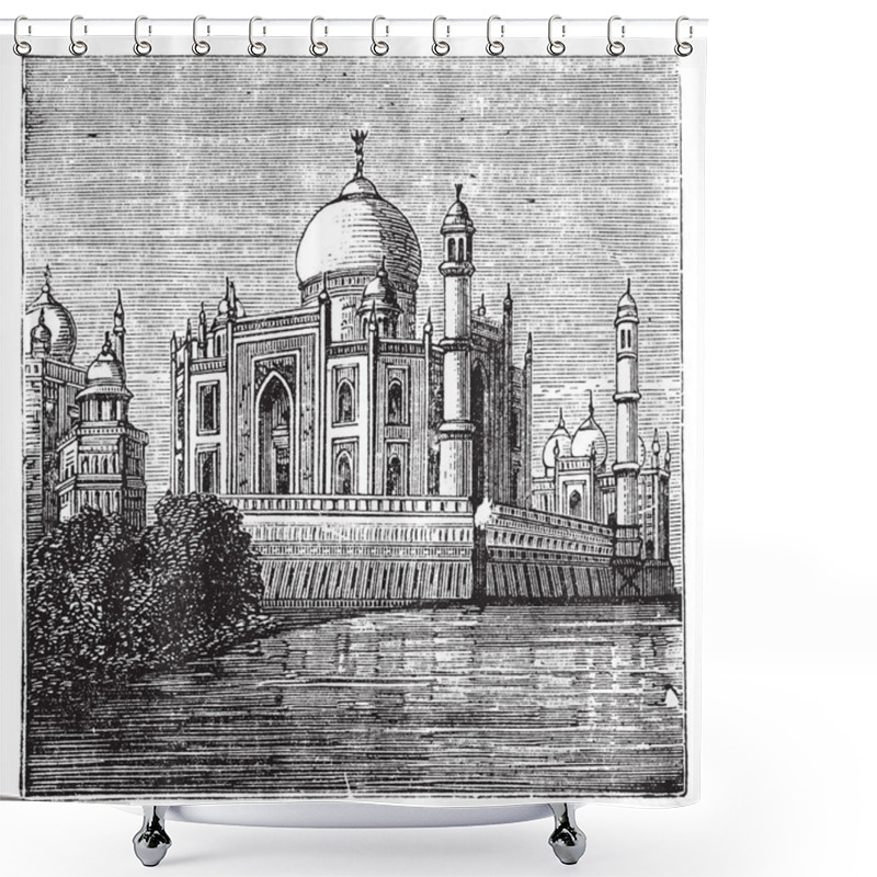 Personality  Taj-Mahal, India. Old Engraved Illustration Of The Famous Taj-Ma Shower Curtains