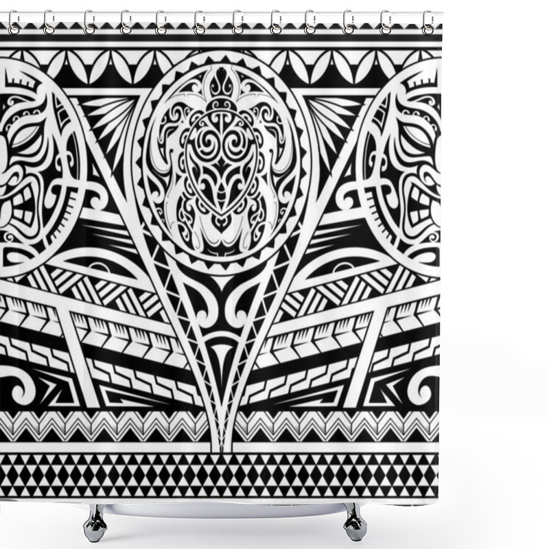 Personality  Tribal Armband Design In Maori Ethnic Style With Turtle And Mask Shower Curtains