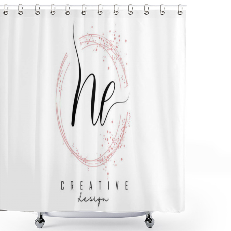 Personality  Handwritten NL N L Letter Logo With Sparkling Circles With Pink Glitter. Decorative Vector Illustration With N And L Letters. Shower Curtains