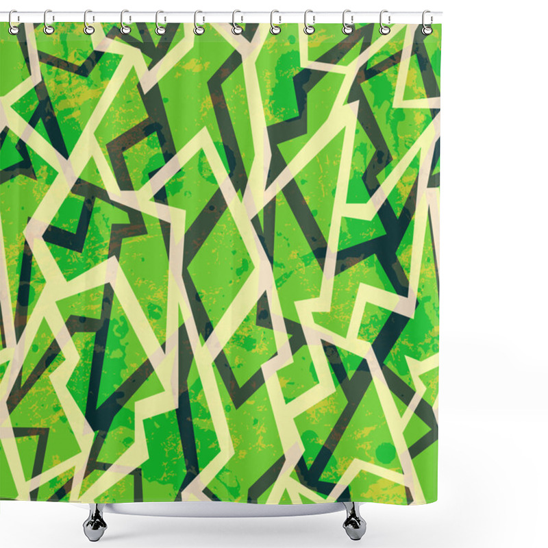 Personality  Green Mosaic Geometric Seamless Pattern With Grunge Effect Shower Curtains