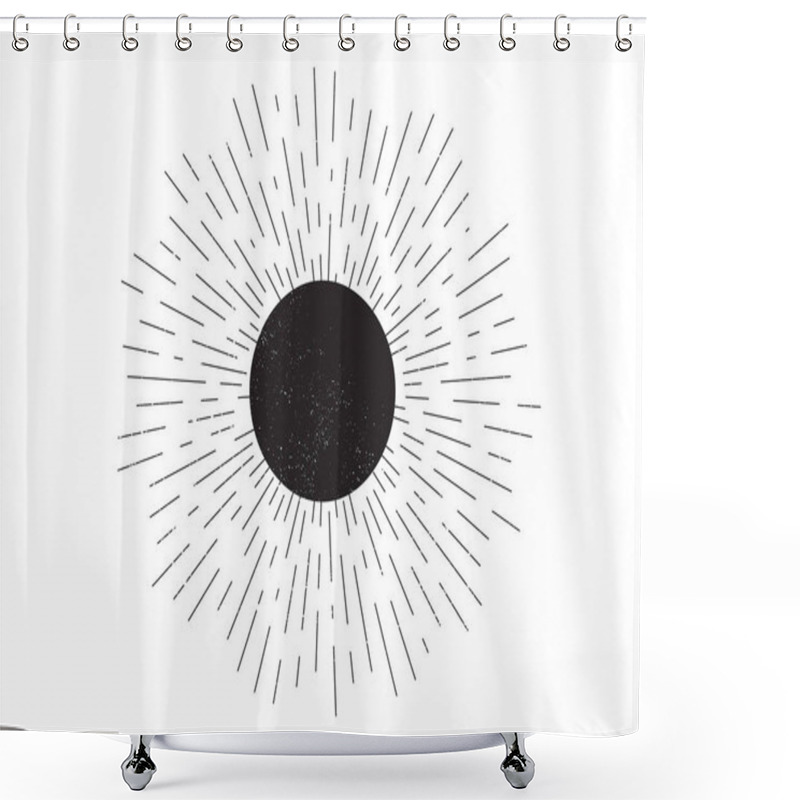 Personality  Vintage Sunburst Vector Badge. Hand Drawn Retro Starburst Element. Linear Sun Rays Design. Abstract Moon With Dirty Grunge Pattern. Firework Explosion Burst. Starburst, Sunburst Rays. Vector Shower Curtains