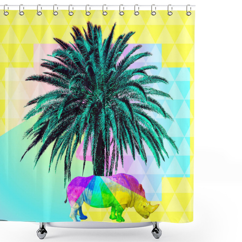 Personality  Contemporary Minimal Art Collage.Tropical Palms Mood. Zine Cultu Shower Curtains