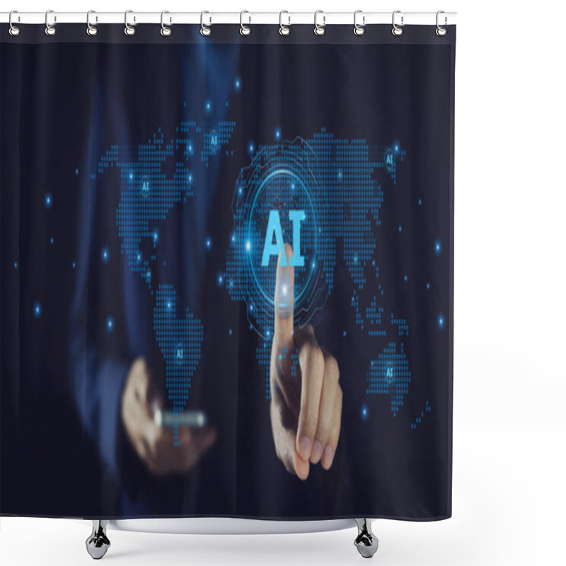 Personality  A Successful Businessman Embraces AI Technology To Innovate And Thrive In The Fast-paced Global Business World. Shower Curtains